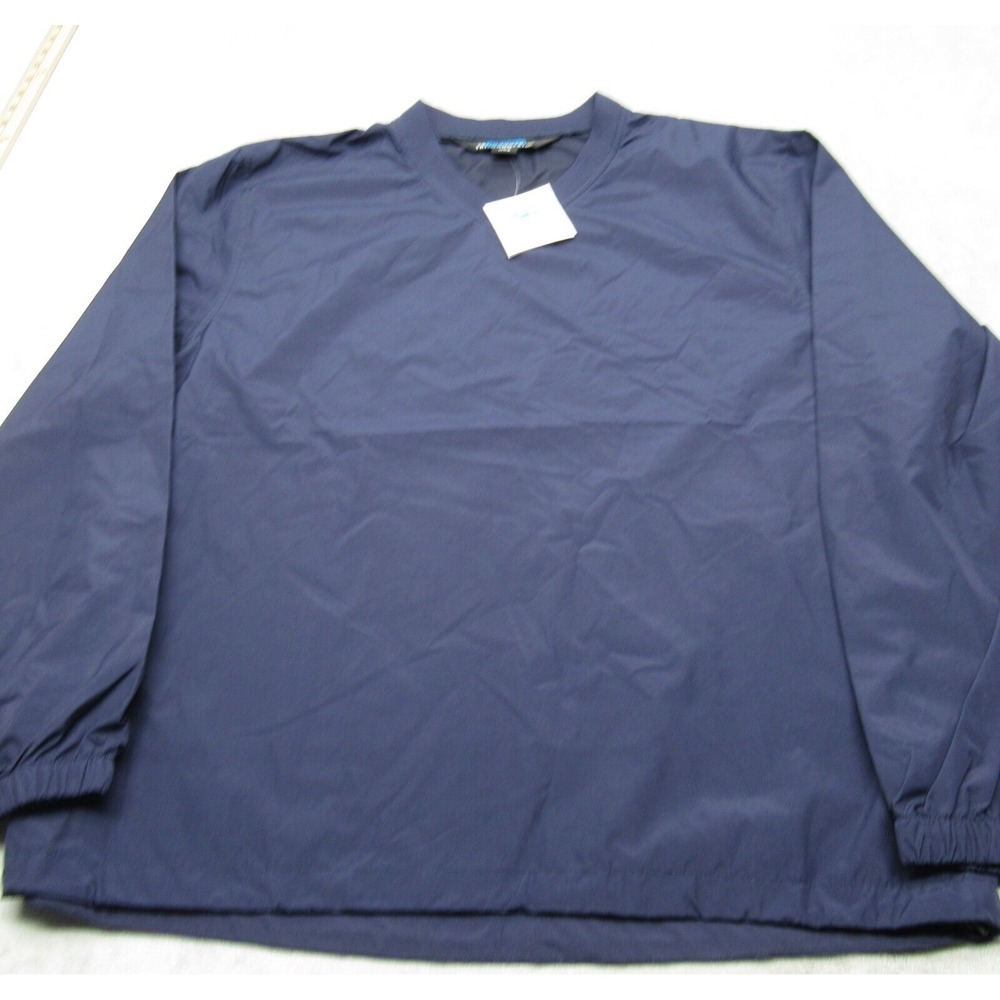 Tri-Mountain Jacket Men Large Blue Pockets Drawcord Hem V-Neck Anorak NEW